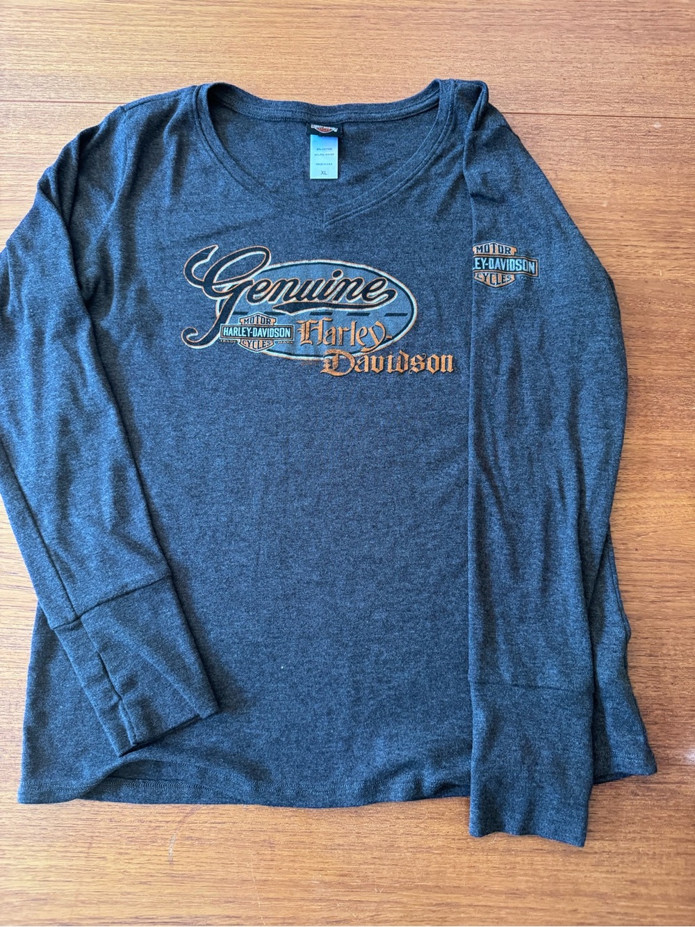 Harley-Davidson Charcoal Long Sleeve Logo Tee with Orange Accent like new